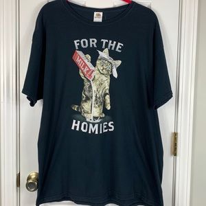Fruit of the Loom black short sleeved tee shirt size XL. Has cat pouring milk